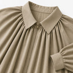 Women’s collared zip cape blouse in Khaki, collar and zipper detail