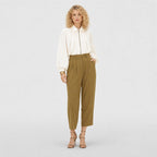 Women’s collared zip cape blouse in Milky White, second front model view