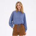 Women’s checked cropped shirt in Dark Blue, front model view