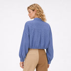 Women’s checked cropped shirt in Dark Blue, back model view