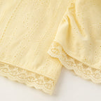 Women's Eyelet Lace-Trim Mini Dress Short Puff Sleeve Slim Fit - Light Yellow