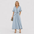 Women's Contrast-Piped Wrap Maxi Dress Short Sleeve Relaxed Fit - Blue