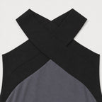 Women's Colour-Block Cross-Neck Maxi Dress Sleeveless Relaxed Fit - Grey