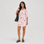 Women's Floral Print Shirt Dress Roll-Up Sleeve Relaxed Fit