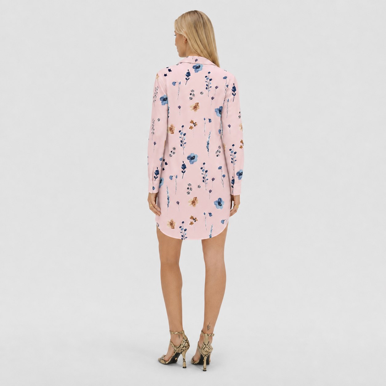 Women's Floral Print Shirt Dress Roll-Up Sleeve Relaxed Fit