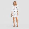 Women's Floral Print Shirt Dress Roll-Up Sleeve Relaxed Fit