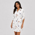 Women's Floral Print Shirt Dress Roll-Up Sleeve Relaxed Fit