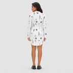 Women's Floral Print Shirt Dress Roll-Up Sleeve Relaxed Fit
