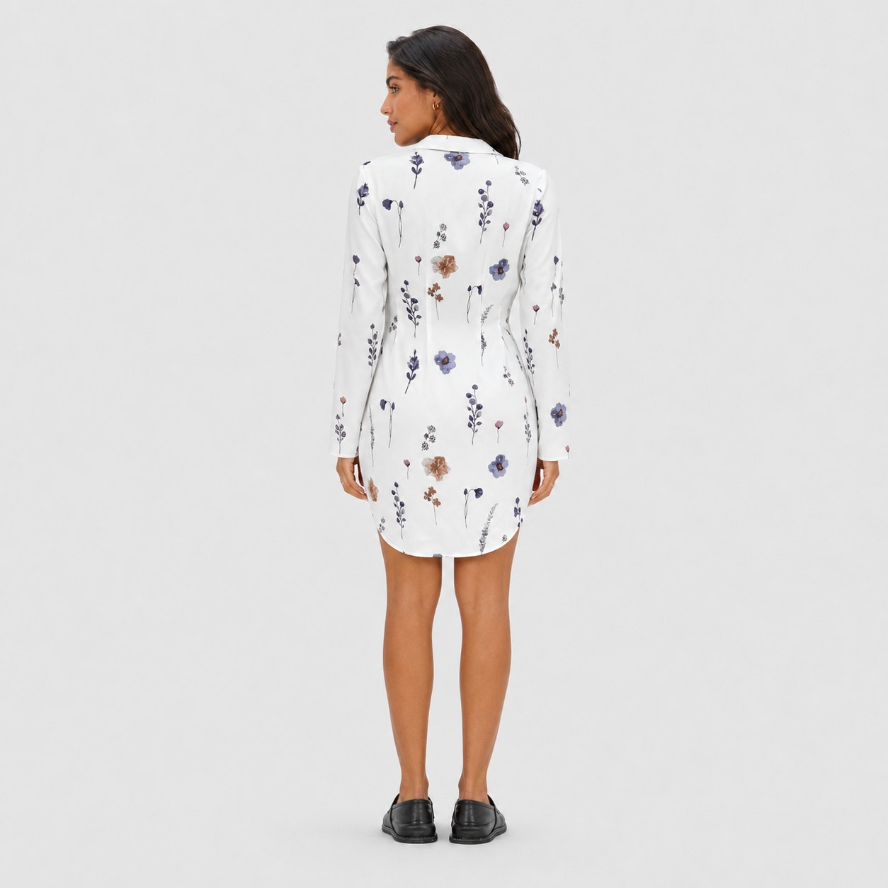 Women's Floral Print Shirt Dress Roll-Up Sleeve Relaxed Fit
