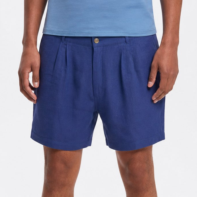 Men's Pleated Linen Look Shorts Tailored Waist Relaxed Fit