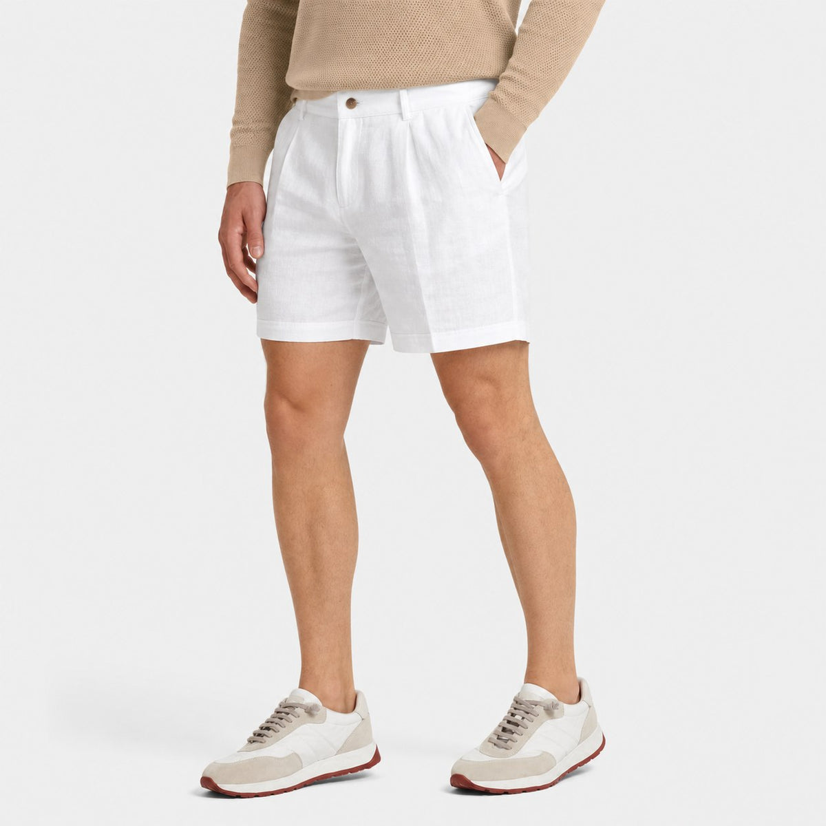 Men's Pleated Linen Look Shorts Tailored Waist Relaxed Fit