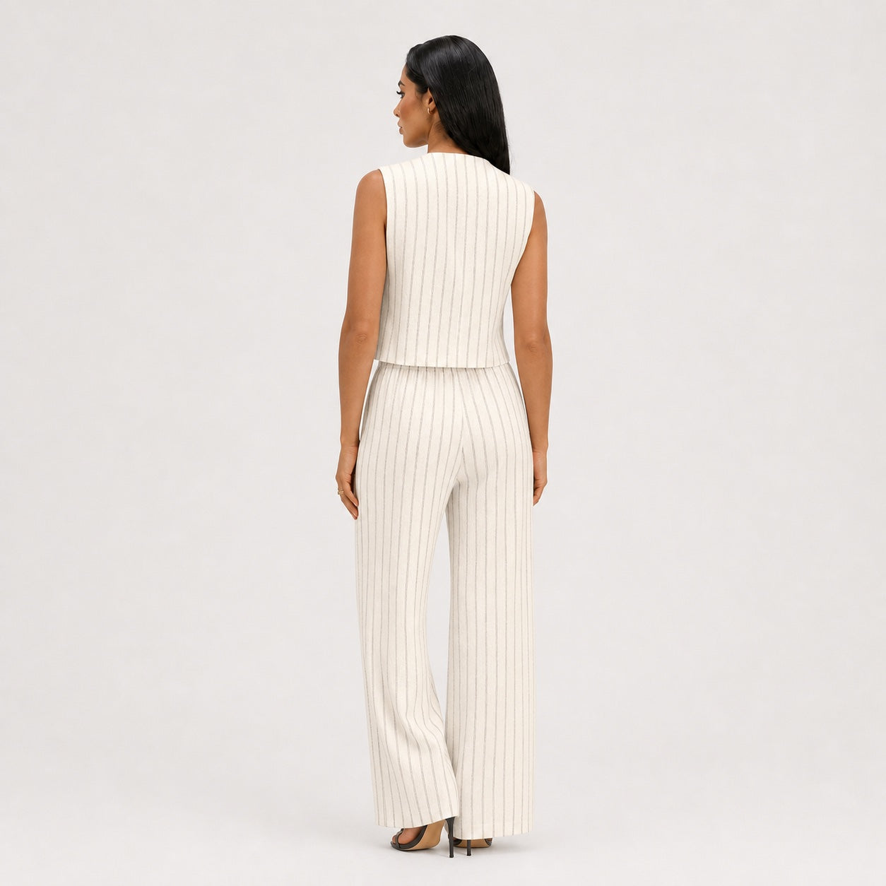 Women's Pinstripe Waistcoat and Wide-Leg Trouser Set