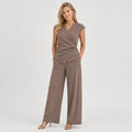 Women's Wrap Top and Wide-Leg Trouser Set Ruched Detail
