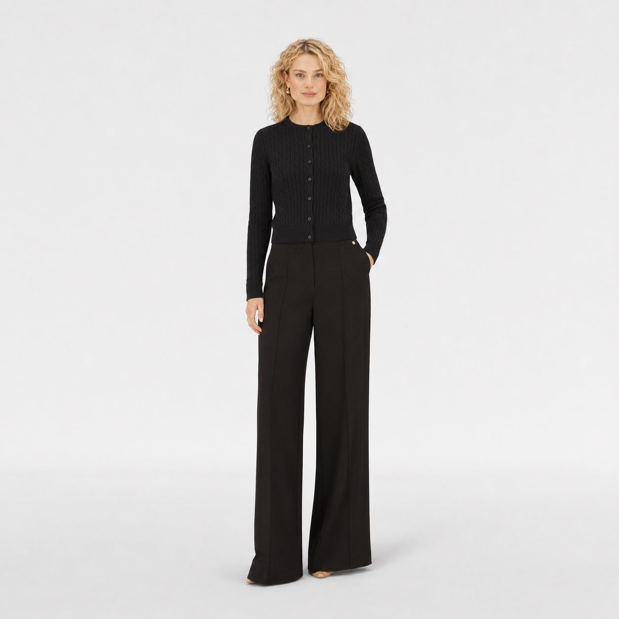 Women's Cable-Knit Button Cardigan Long Sleeve Slim Fit