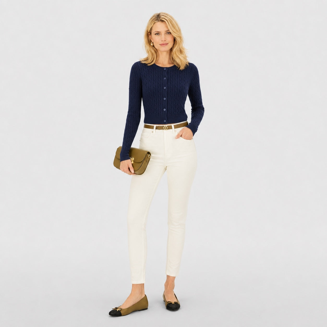 Women's Cable-Knit Button Cardigan Long Sleeve Slim Fit