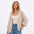 Women's Knit Open-Front Cardigan Three-Quarter Sleeve Relaxed Fit