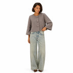 Women's Fine-Knit Jacket Bell Sleeve Relaxed Fit