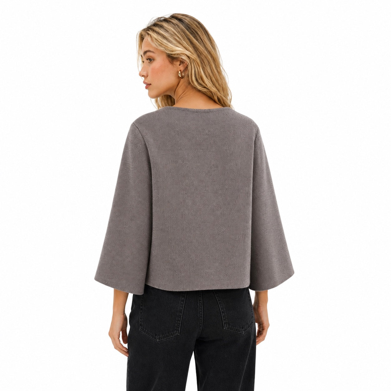 Women's Fine-Knit Jacket Bell Sleeve Relaxed Fit