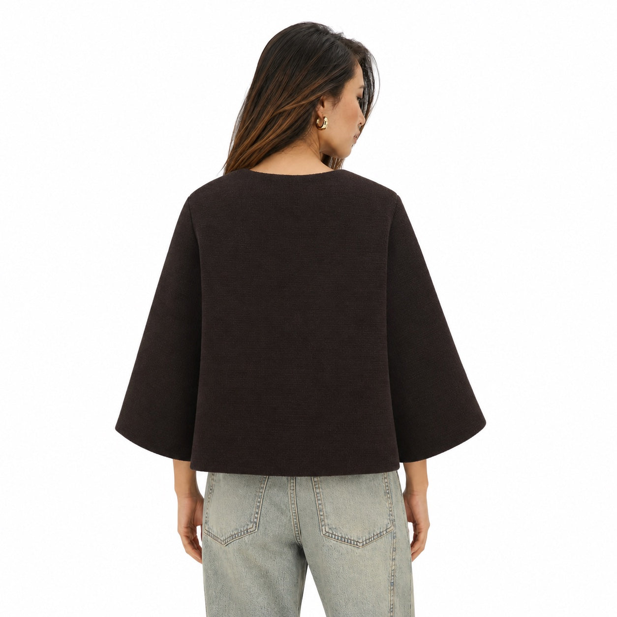 Women's Fine-Knit Jacket Bell Sleeve Relaxed Fit