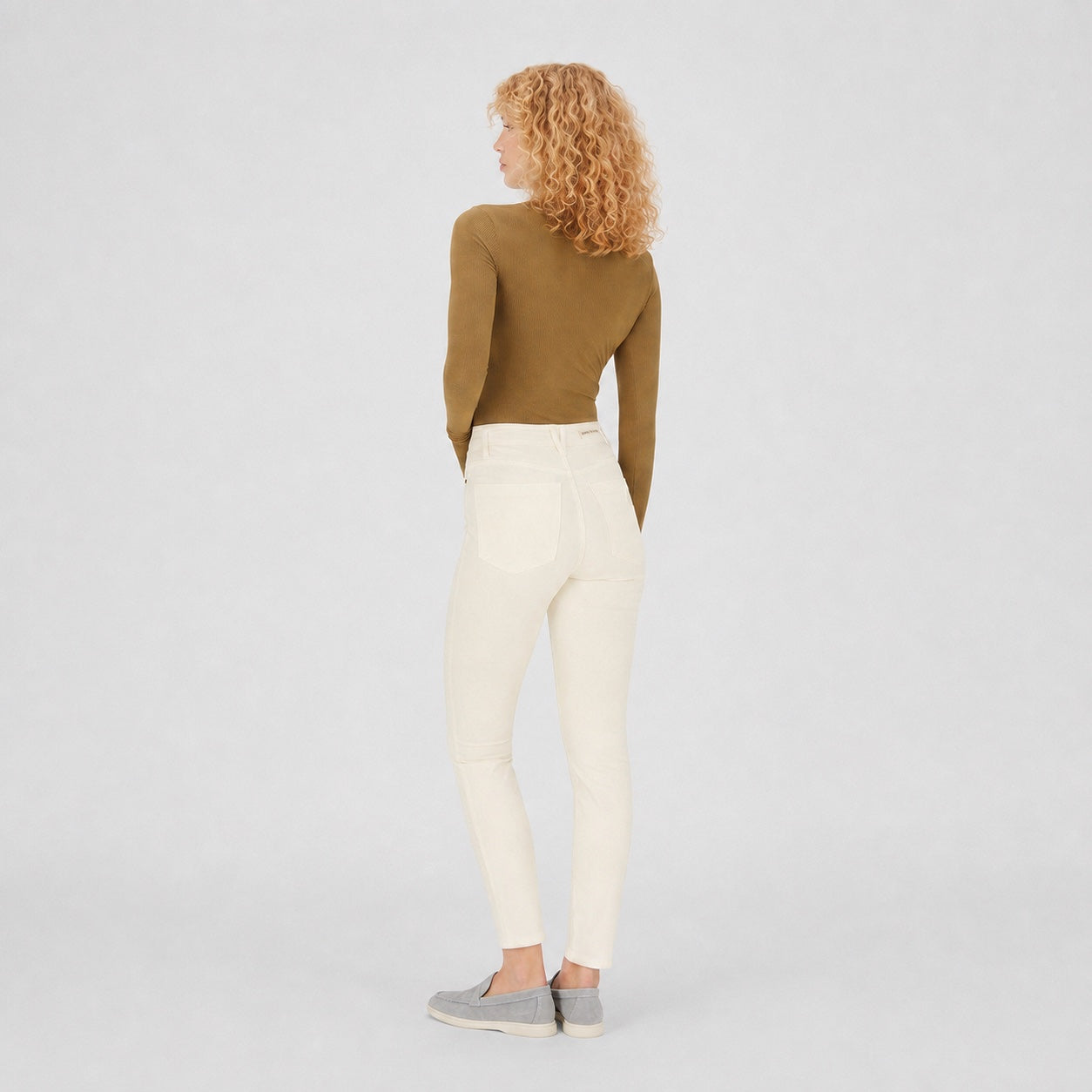 Grey suede-effect penny loafers back model view