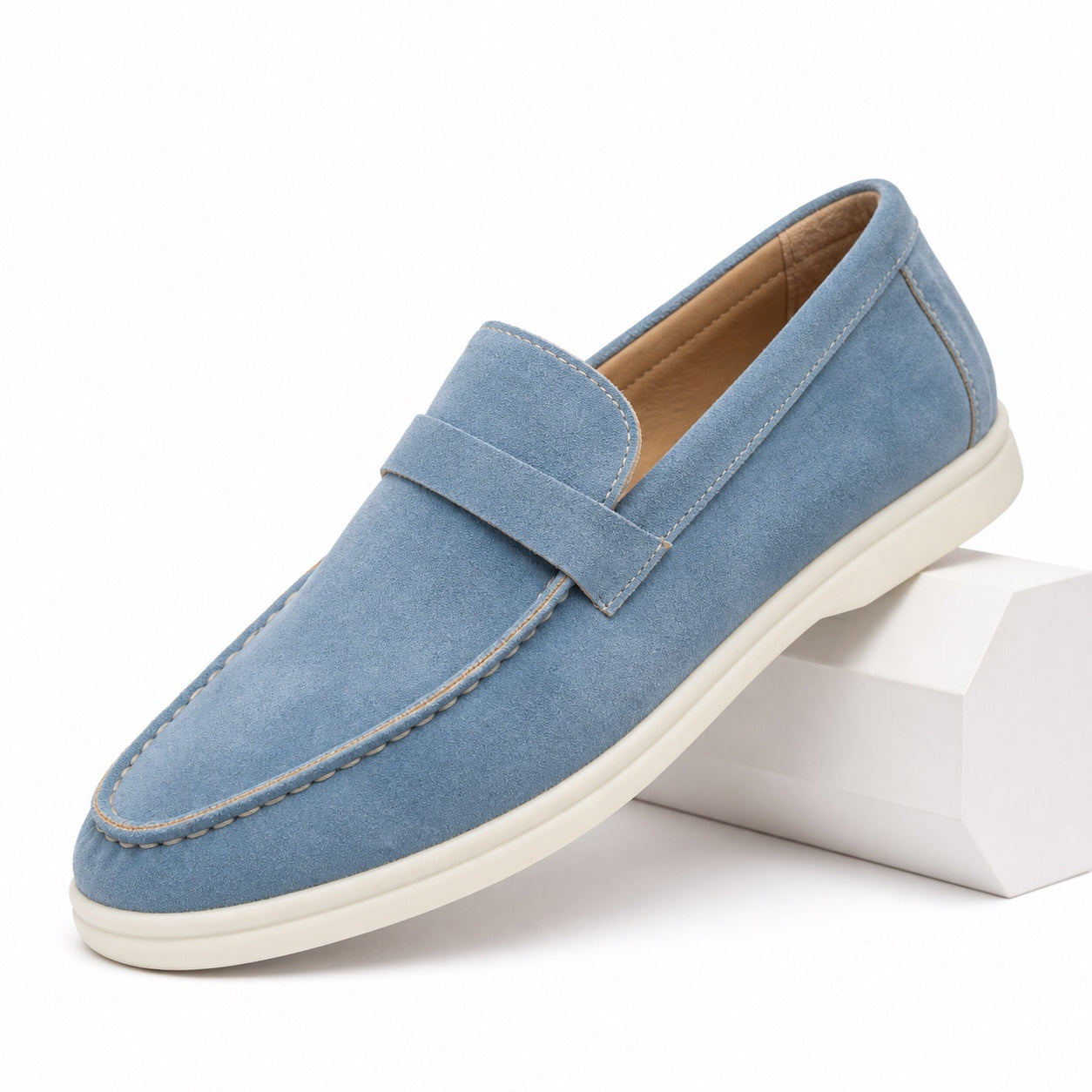 Sky Blue suede-effect penny loafer detail view