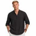 Men's Linen-Look Henley Shirt Roll-Tab Sleeve Relaxed Fit