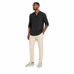 Men's Linen-Look Henley Shirt Roll-Tab Sleeve Relaxed Fit