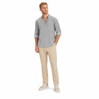 Men's Linen-Look Henley Shirt Roll-Tab Sleeve Relaxed Fit