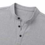 Men's Linen-Look Henley Shirt Roll-Tab Sleeve Relaxed Fit