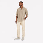 Men's Linen-Look Henley Shirt Roll-Tab Sleeve Relaxed Fit