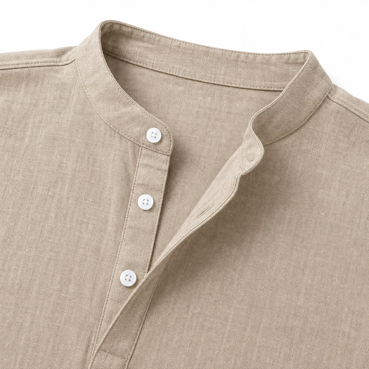 Men's Linen-Look Henley Shirt Roll-Tab Sleeve Relaxed Fit