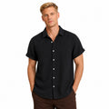 Men's Textured Button Shirt Cuffed Short-Sleeve Relaxed Fit