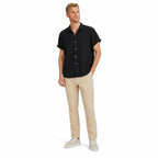Men's Textured Button Shirt Cuffed Short-Sleeve Relaxed Fit