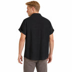 Men's Textured Button Shirt Cuffed Short-Sleeve Relaxed Fit