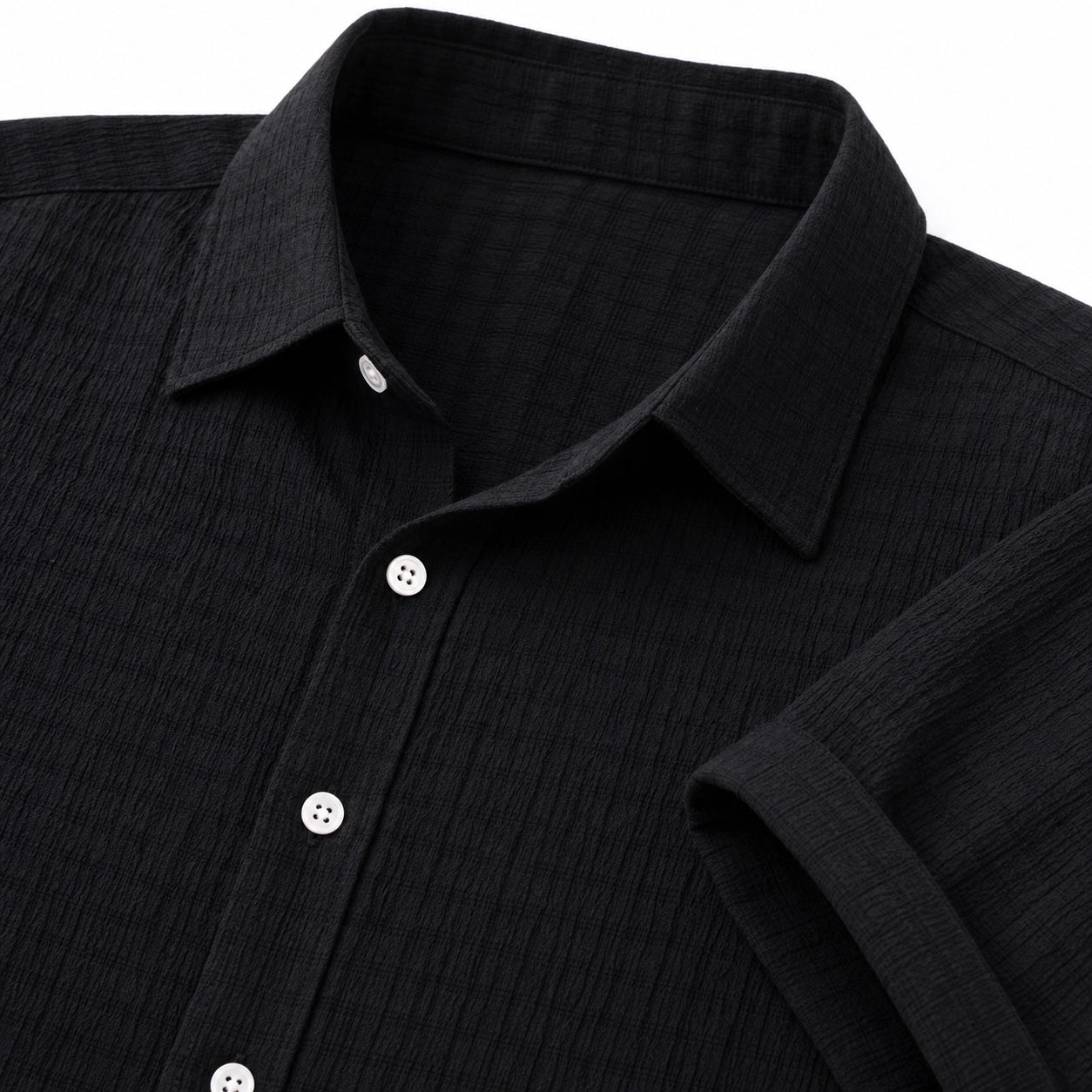 Men's Textured Button Shirt Cuffed Short-Sleeve Relaxed Fit