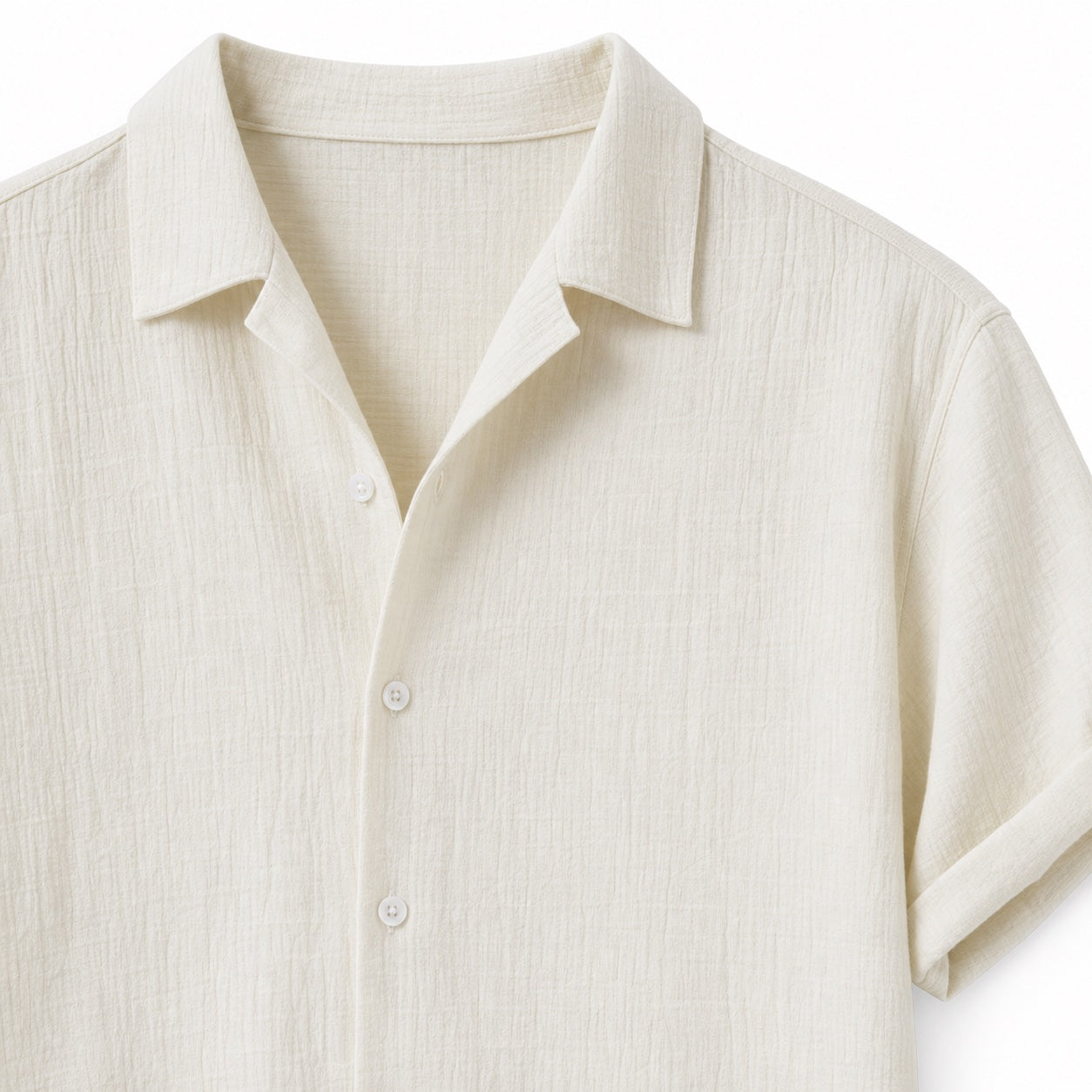 Men's Textured Button Shirt Cuffed Short-Sleeve Relaxed Fit