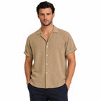 Men's Textured Button Shirt Cuffed Short-Sleeve Relaxed Fit