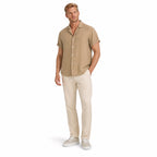 Men's Textured Button Shirt Cuffed Short-Sleeve Relaxed Fit