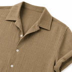 Men's Textured Button Shirt Cuffed Short-Sleeve Relaxed Fit