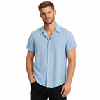 Men's Textured Button Shirt Cuffed Short-Sleeve Relaxed Fit