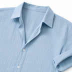 Men's Textured Button Shirt Cuffed Short-Sleeve Relaxed Fit