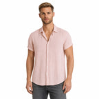 Men's Textured Button Shirt Cuffed Short-Sleeve Relaxed Fit