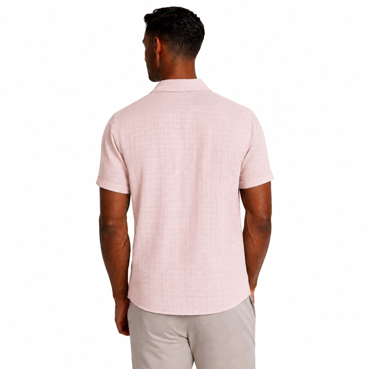 Men's Textured Button Shirt Cuffed Short-Sleeve Relaxed Fit