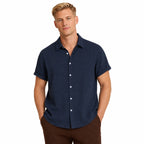 Men's Textured Button Shirt Cuffed Short-Sleeve Relaxed Fit