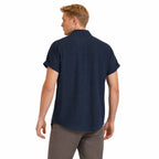 Men's Textured Button Shirt Cuffed Short-Sleeve Relaxed Fit
