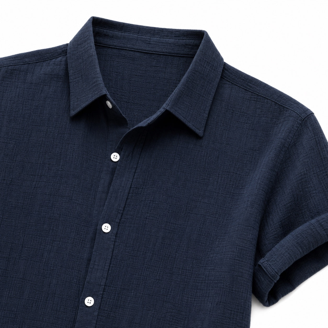 Men's Textured Button Shirt Cuffed Short-Sleeve Relaxed Fit