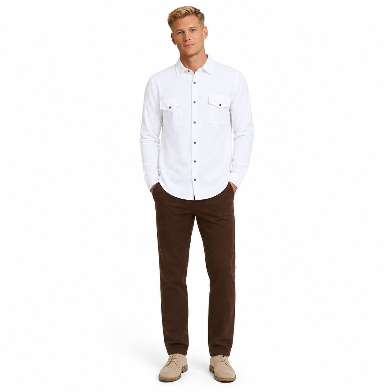 Men's Dual-Pocket Utility Shirt Long Sleeve Relaxed Fit