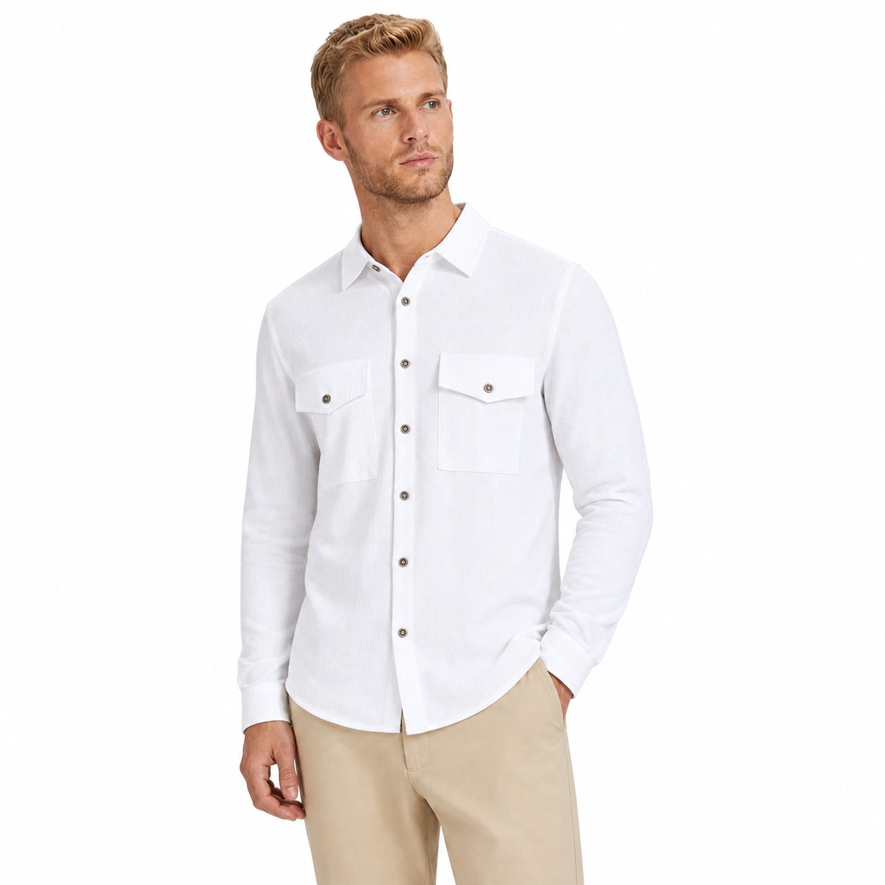 Men's Dual-Pocket Utility Shirt Long Sleeve Relaxed Fit