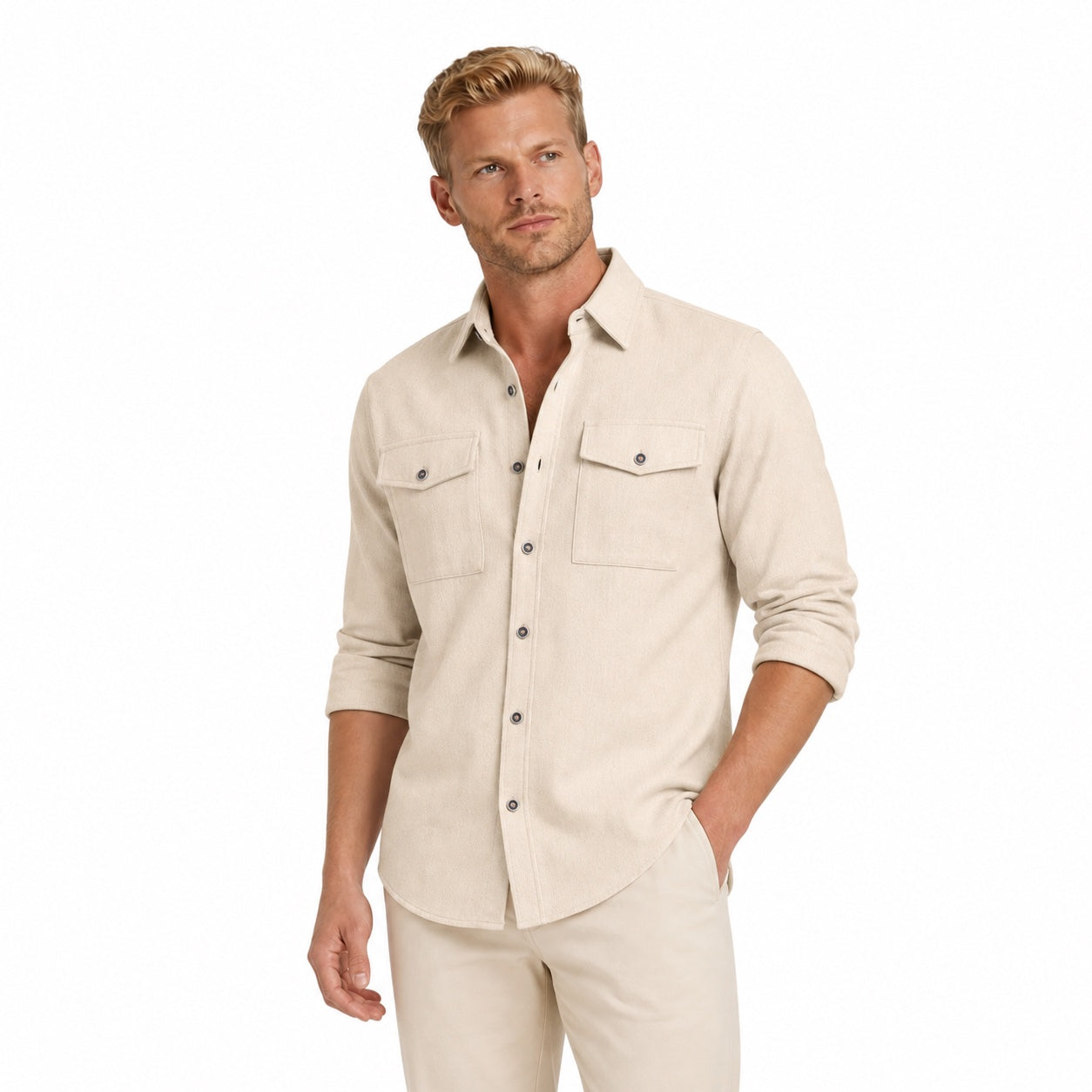 Men's Dual-Pocket Utility Shirt Long Sleeve Relaxed Fit