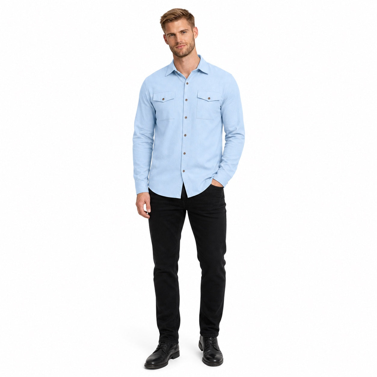 Men's Dual-Pocket Utility Shirt Long Sleeve Relaxed Fit